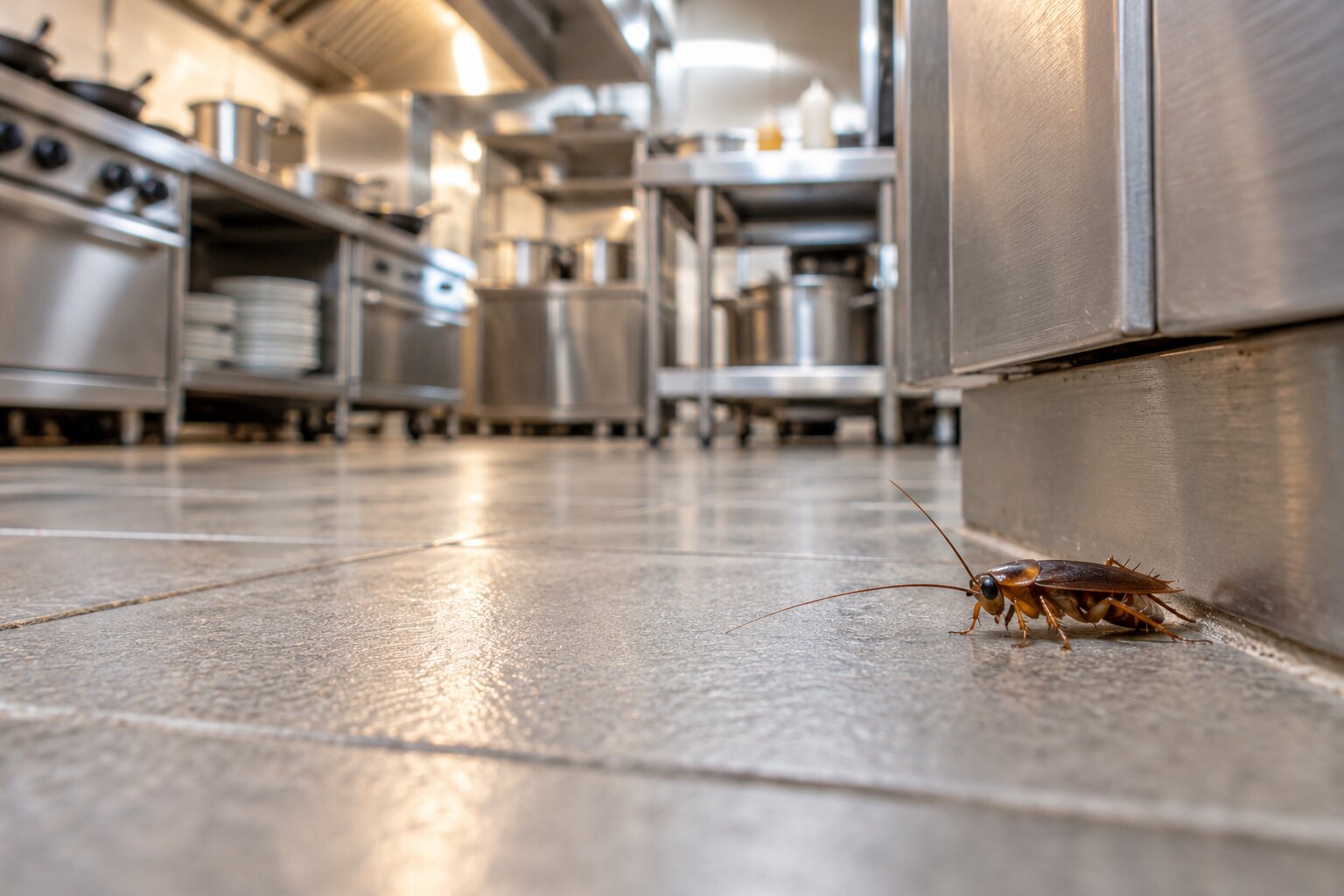Imagen ilustrativa de una cucaracha junto a un mueble de cocina.